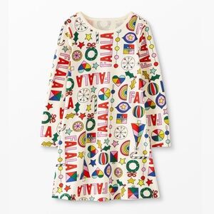 Hanna Andersson Falala White Pink Holiday Print Dress Cotton Jersey Christmas